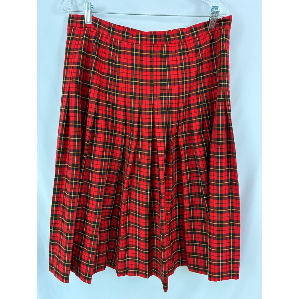 Inner Visions Pleated Skirt Womens 10 Red Plaid Excellent Vintage Midi Preppy